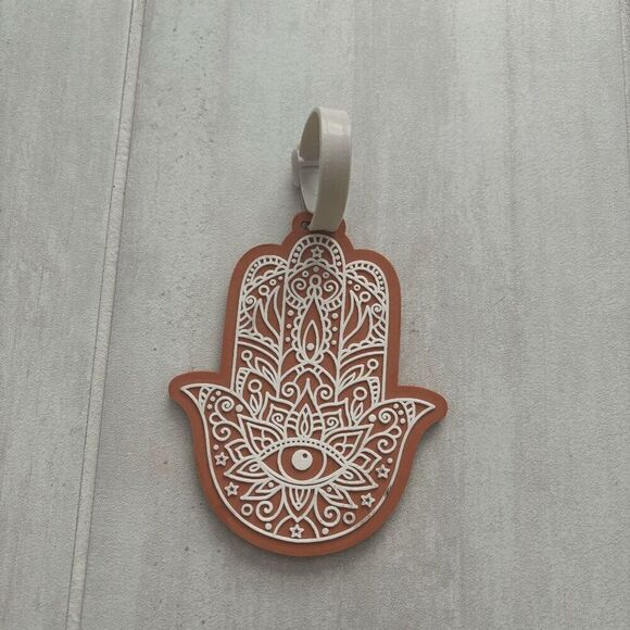 Wandering Moon Hamsa Luggage Tag with ID Card Rubber Tan Travel Vacation Airport - Picture 2 of 4